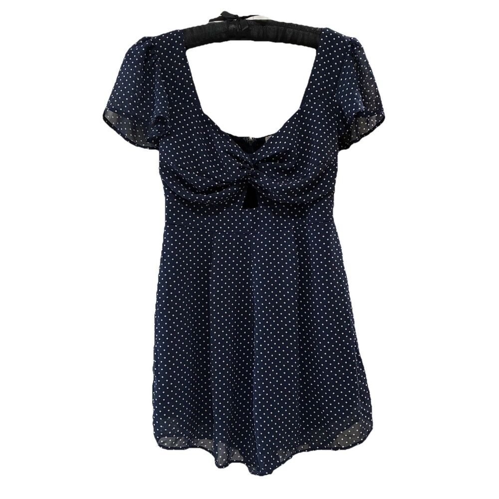 Altar’d State Romper Women’s Small Navy Polka Dot Flutter Short Sleeve Keyhole